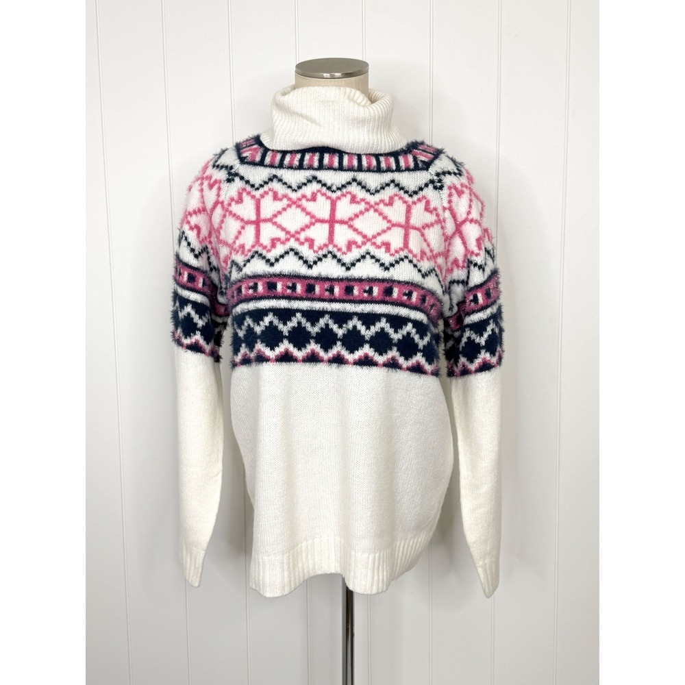 Maurices Fair Isle Turtleneck Sweater NWT Women L Ivory Pink Nordic Apres Ski